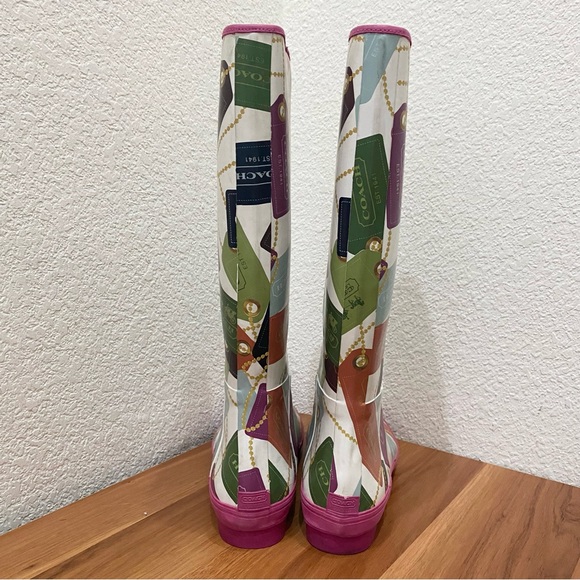COACH F2460 Pammie Hang Tags Printed Colorful Fun Rain Boots Rubber Size 9B - Picture 6 of 16